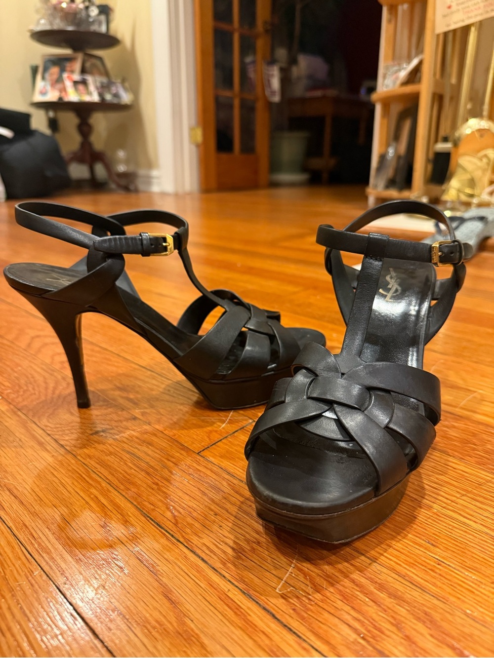 Saint Laurent YSL Tribute 315490 Black Leather Platform Heels EU 41 US 11